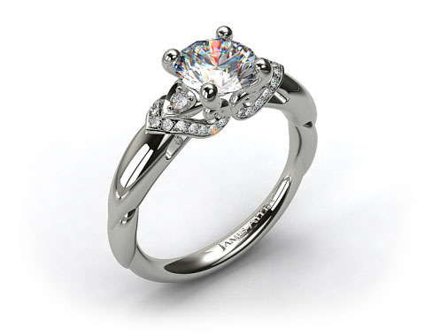 18k White Gold Swirled Pave Wrapped Engagement Ring